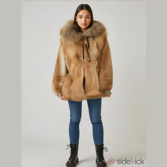 Vintage Rabbit Fur Jacket Fox Trim? Hooded S/M Reversible Satin Lined EUC - Picture 1 of 16